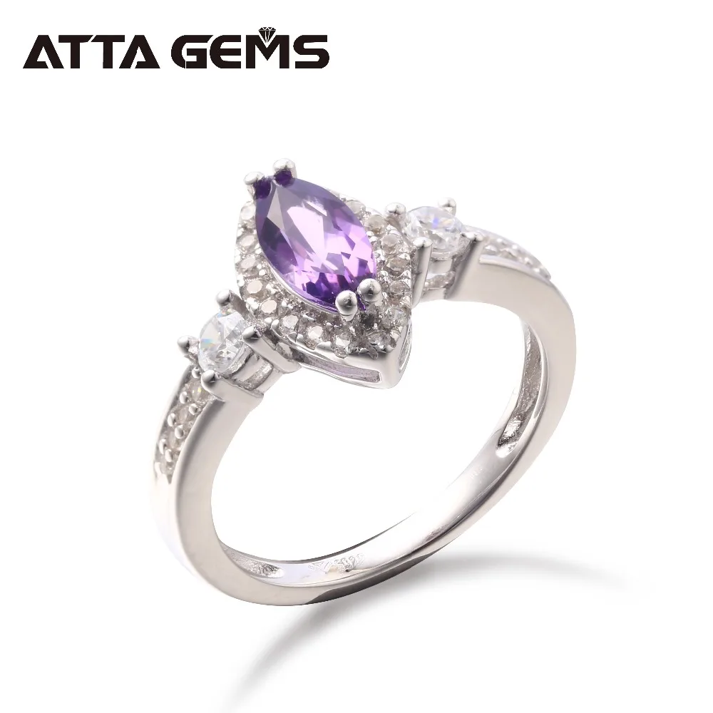 

Natural Amethyst Sterling Silver Rings for Women Wedding Band Natural Purple Crystal Faced Cut Fine Jewelry Design Women's Ring