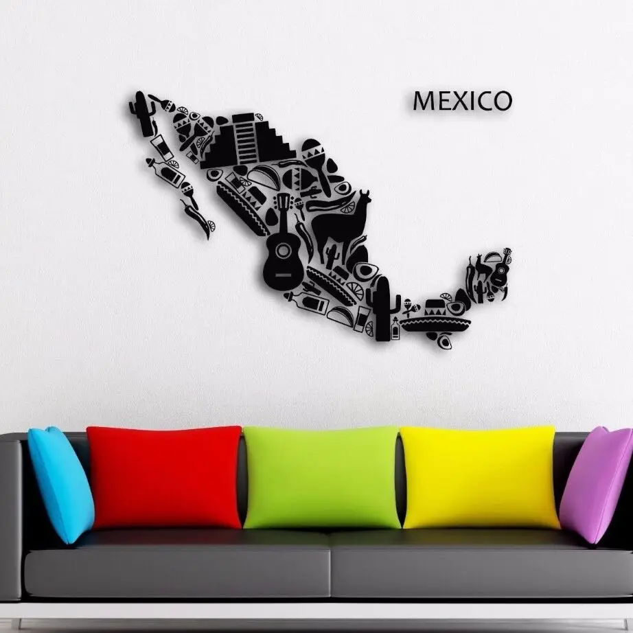 

Wall Stickers Mexico Map Vinyl Wall Decal Mexican Latin America Wall Art Decal Home Living Room Decor Mexico Wall Poster AY871