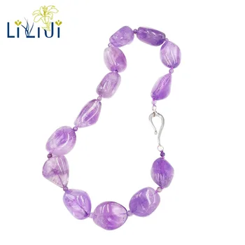 

LiiJi Unique Amethyst irrgular freeform Huge stone 925 sterling silver Clasp Big Necklace Nice gift for Women