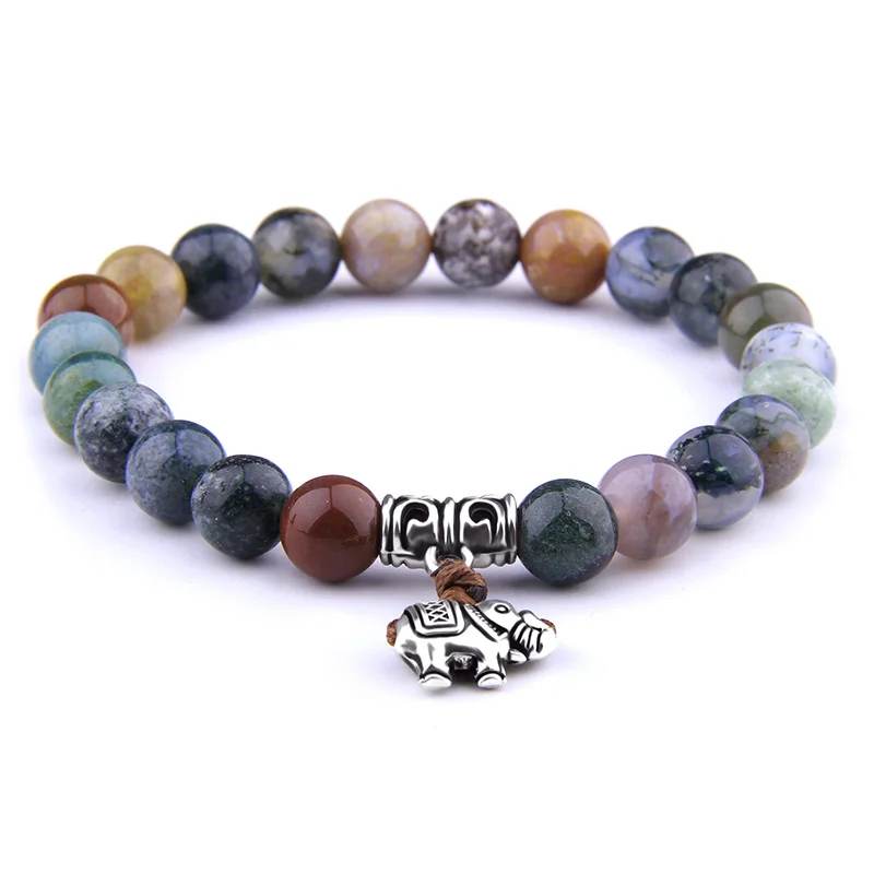 

Fashion African Indian Agates Bracelets Men Women Mala Balancing Gems Stone Healing Stretch Lotus Charm Bracelet Women Jewelry