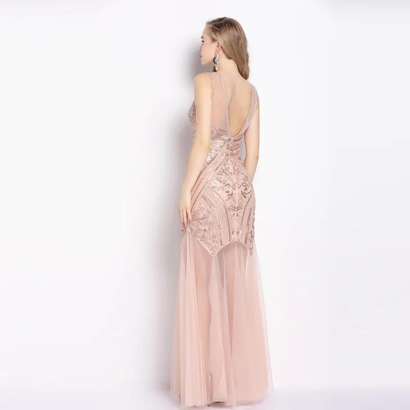2019 New Women sexy Evening Dresses tulle mermaid Long squins fabric illusion prom gowns vestido de festa formal party dress 2019 New Women sexy Evening Dresses tulle mermaid Long squins fabric illusion prom gowns vestido de festa formal party dress