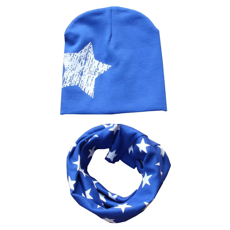 star blue Г. Весенний Детский комплект с шапкой, осенне-зимний шарф с воротником для мальчиков и девочек, теплый шейный платок, детские вязаные шапки, комплекты хлопковая детская шапка, шарф - Цвет: star blue
