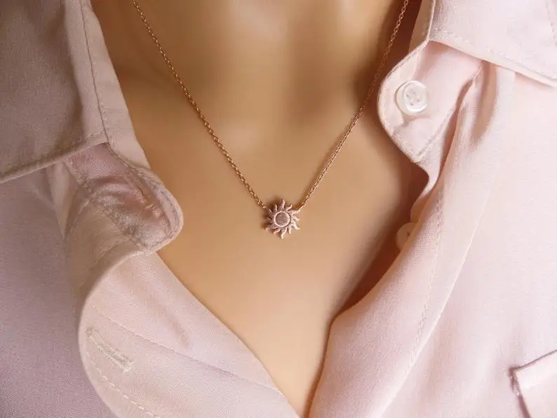 Minimalism Sun Necklaces For Women Rose Gold Jewelry Friendship Gift Stainless Steel Long Chain Sunburst Necklace Collier Femme