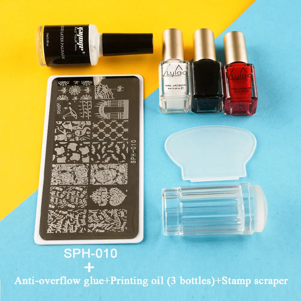 YAYOGE набор пластин для штамповки ногтей с прозрачным желе штамп скребок цветок лист пластина с изображениями для нейл-арта комплект 4 шт гель для ногтей - Цвет: SET 10