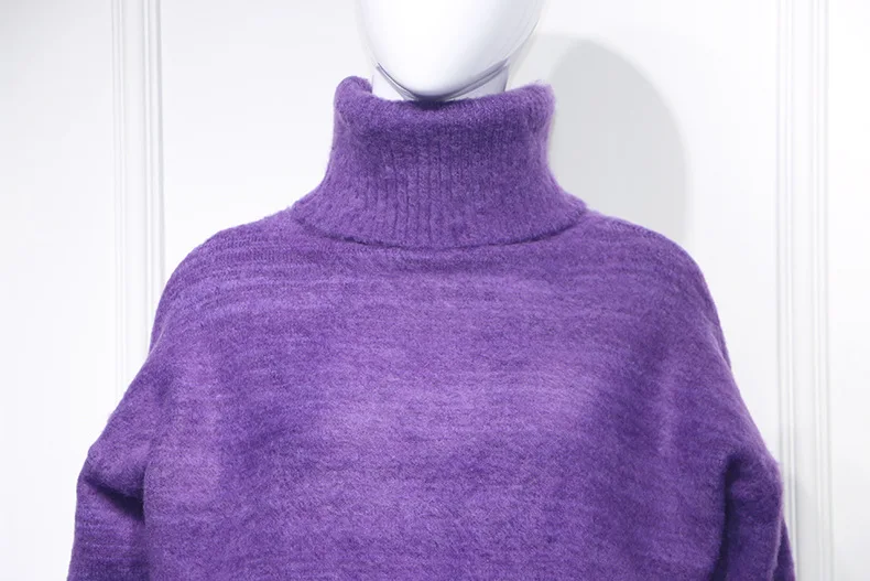Star King Gull with Purple Mohair Grabbed Sweater High Collar Lazy Wind Long Pullover Loose Thick Turtleneck Women Sweaters Star King Gull with Purple Mohair Grabbed Sweater High Collar Lazy Wind Long Pullover Loose Thick Turtleneck Women Sweaters
