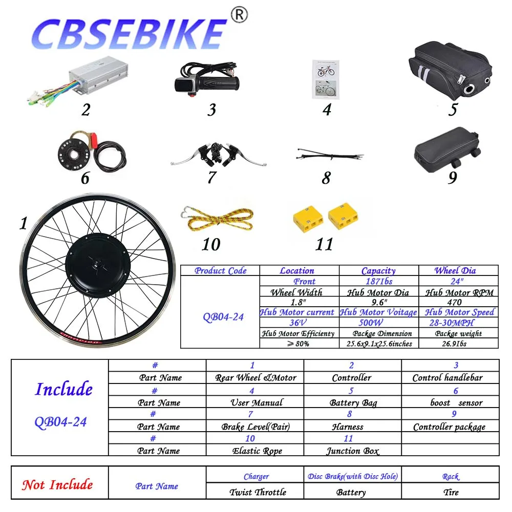 CBSEBIKE Ebike 24 дюймов переднее колесо комплект высокая скорость преобразования 36v250w 36v500w 48v500w 48v1000w QC05-24 - Цвет: 24inch 36v500w QB4