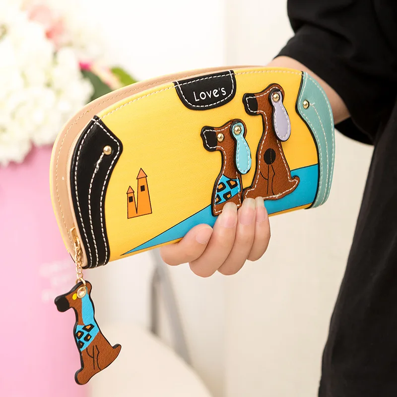 Fashion Cute Long Wallet Women PU Leather Cartoon Dog Wallets Lady