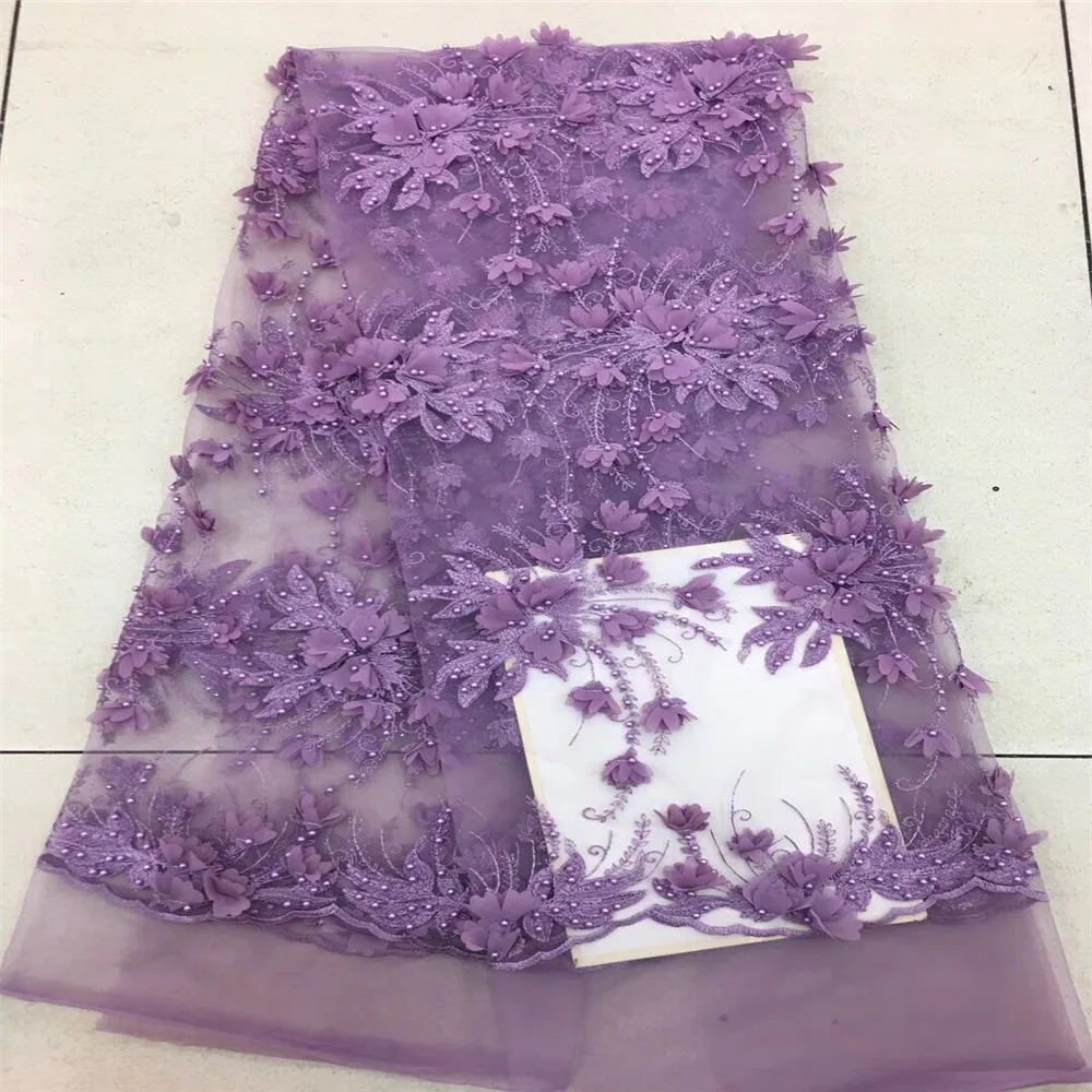 

3d Lace Fabric 2018 High Quality Lace purple African Lace Appliqun With Beaded Embroidered Lace Trim For Nigerian Wedding F267-1