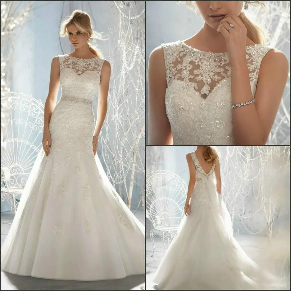 

2015 New White or Ivory Sexy Lace Crystals Mermaid Sweetheart Neck Wedding Dress Bridal Gown Vestido De Novia
