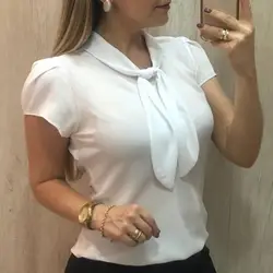 Новинка 2019 года, Весенняя однотонная женская блузка с длинными расклешенными рукавами, модные офисные женские рубашки на шнуровке с
