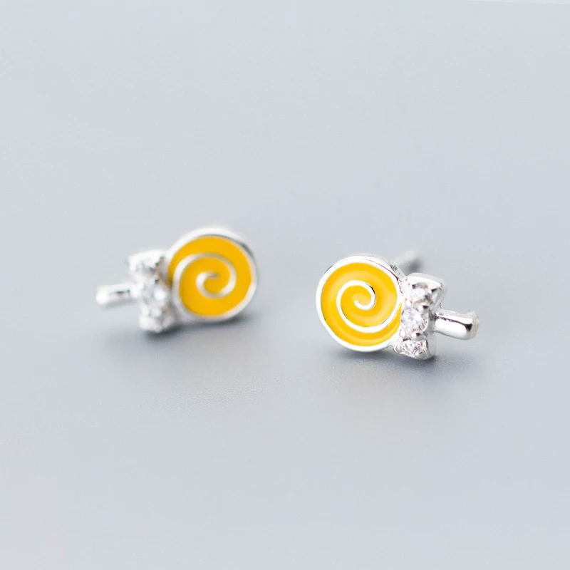 

MloveAcc Brand 100% 925 Sterling Silver Yellow Candy Lollipop Stud Earrings Clear Zircon for Women Cute Style Girl Creative