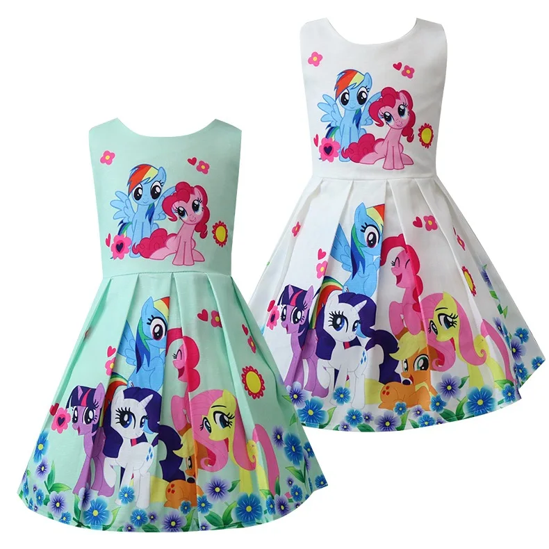 Милые платья принцессы для девочек; летние детские платья без рукавов с рисунком; вечерние платья для свадьбы; одежда для детей 2-8 лет