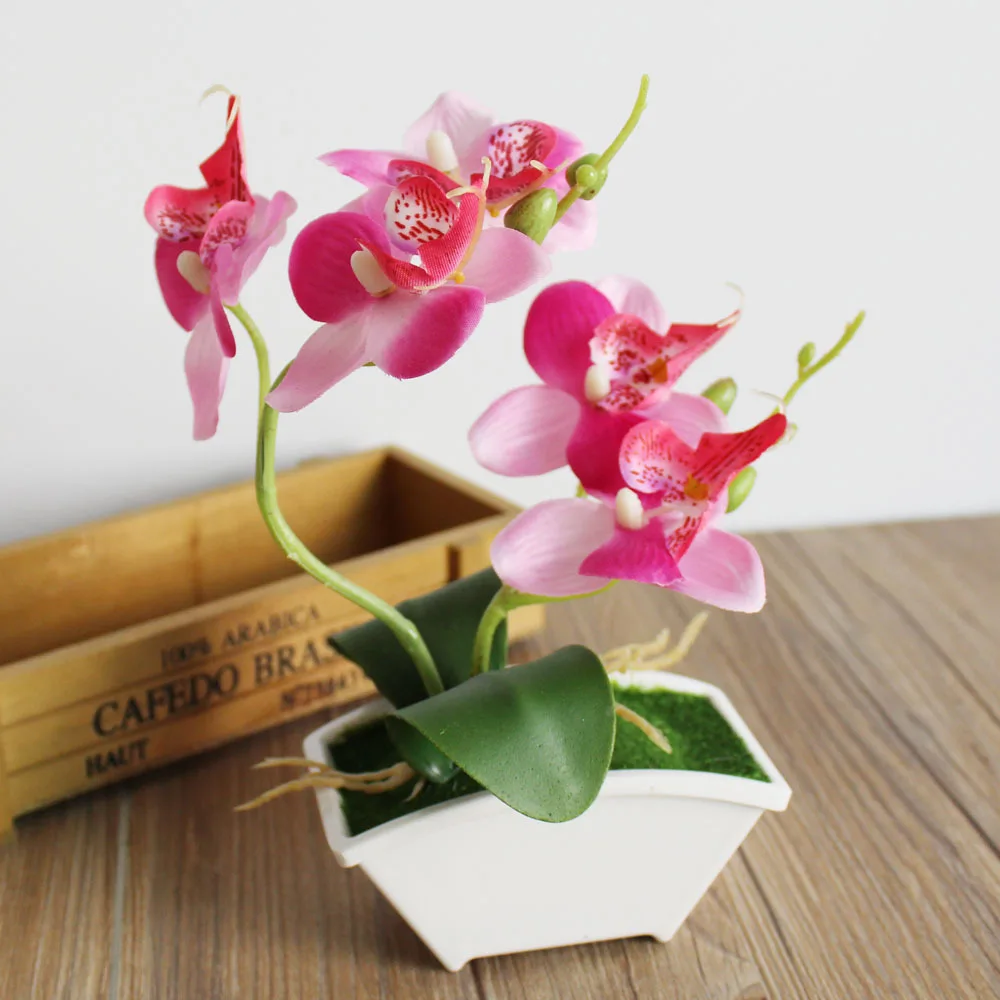 Весенние искусственные шелковые цветы орхидеи Бонсай с вазой Набор для украшения стола поддельные Растения Дерево бабочка Орхидея лист свадебный цветок