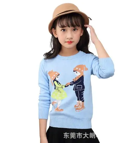 Одежда для девочек из 70% хлопка с круглым вырезом; зимний теплый свитер с плюшевой подкладкой; детские пуловеры; осенние вязаные свободные топы; От 2 до 14 лет верхняя одежда для девочек - Цвет: Light blue