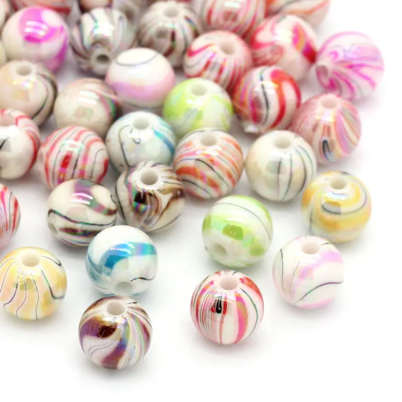 

DoreenBeads Acrylic Spacer Beads Round At Random AB Color Stripe 8mm Dia,Hole:Approx 1.5mm,30PCs