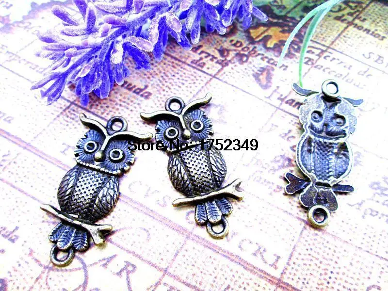 

15pcs--Owl Connectors, Antique Bronze owls charms pendants 34x17mm
