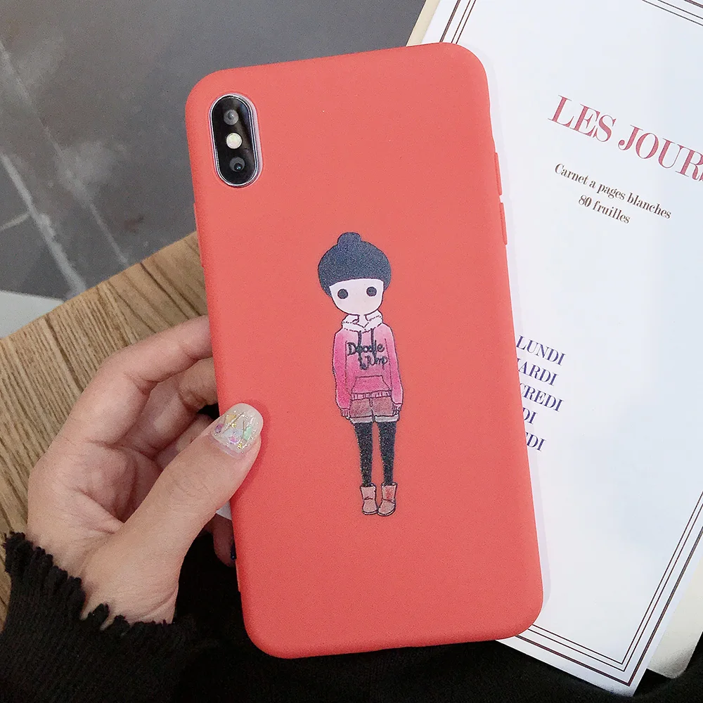 KIPX1077D_1_JONSNOW Couples Style Phone Case for iPhone 6S 7 8 Plus Cartoon Painted Back Cover for iPhone X XR XS Max Soft Silicone Case