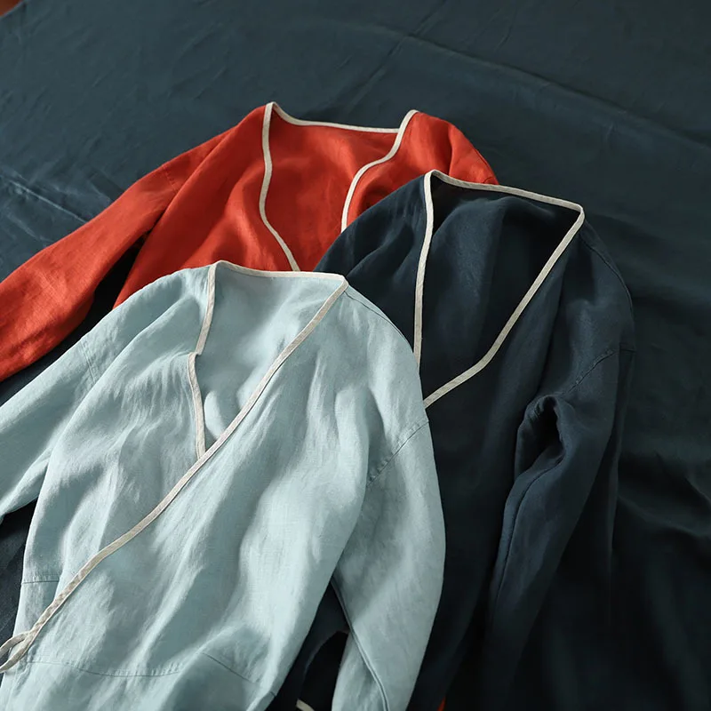 

978 Overlapping V Lead Chalaza Cardigan Dress Pure Flax 9 Part Sleeve dress