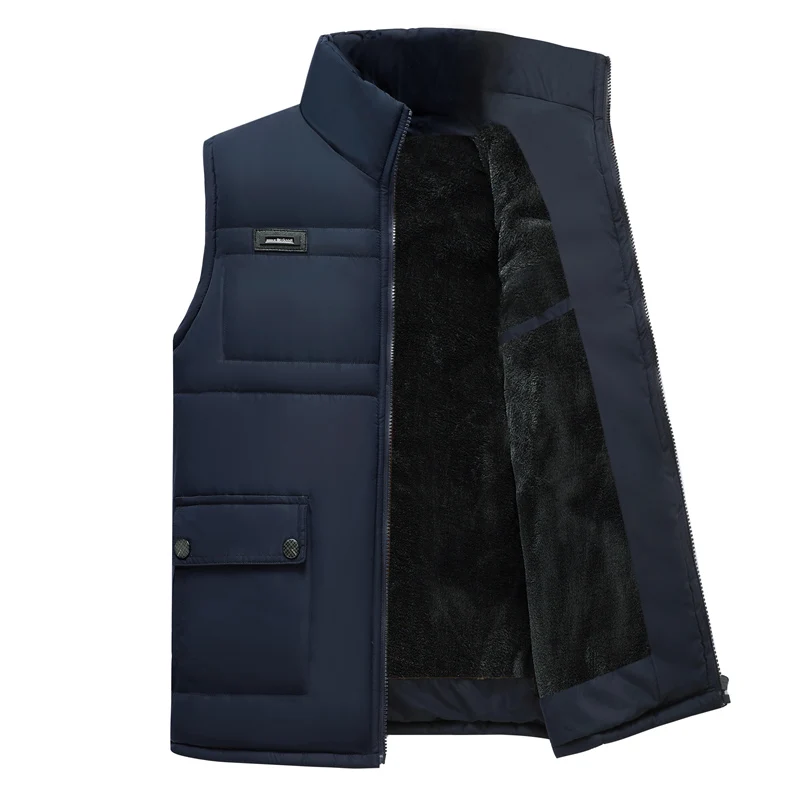 

Speed Hiker Winter Vest Men Plus velvet Thicken Warm cotton-padded Stand Collar Solid Color waistcoat Sleeveless Coat L-4XL