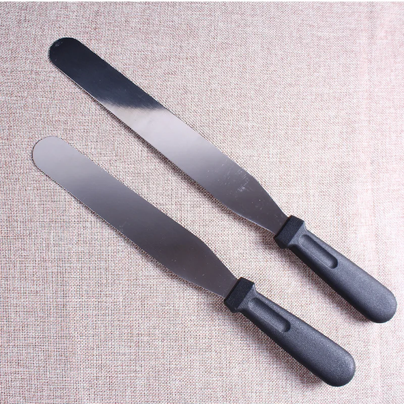 Black plastic handle 6 8 10 inch straight spatula cake knife scraper