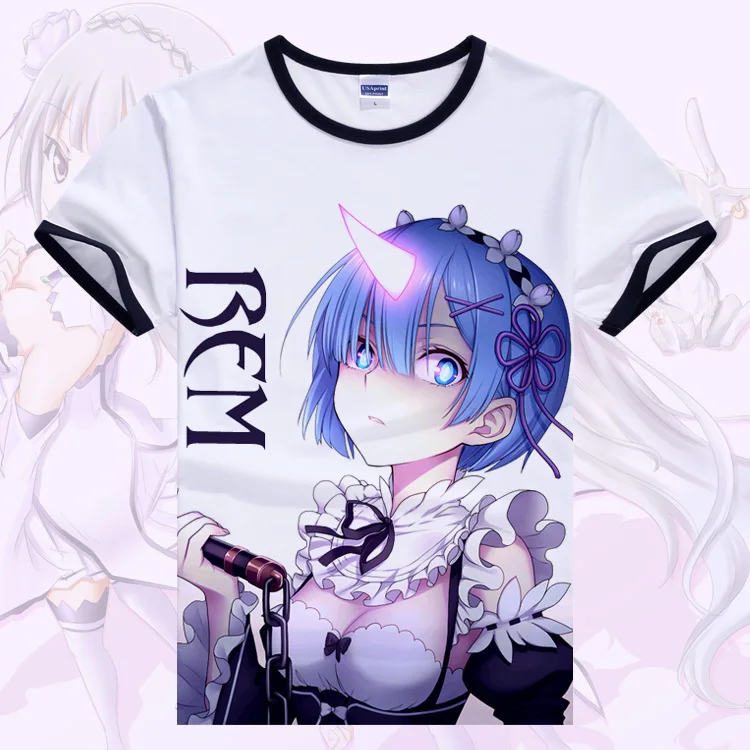 

Re:Zero kara Hajimeru Isekai Seikatsu T-shirt Anime Emilia Rem Cosplay T Shirt Cartoon Student Tops Tees