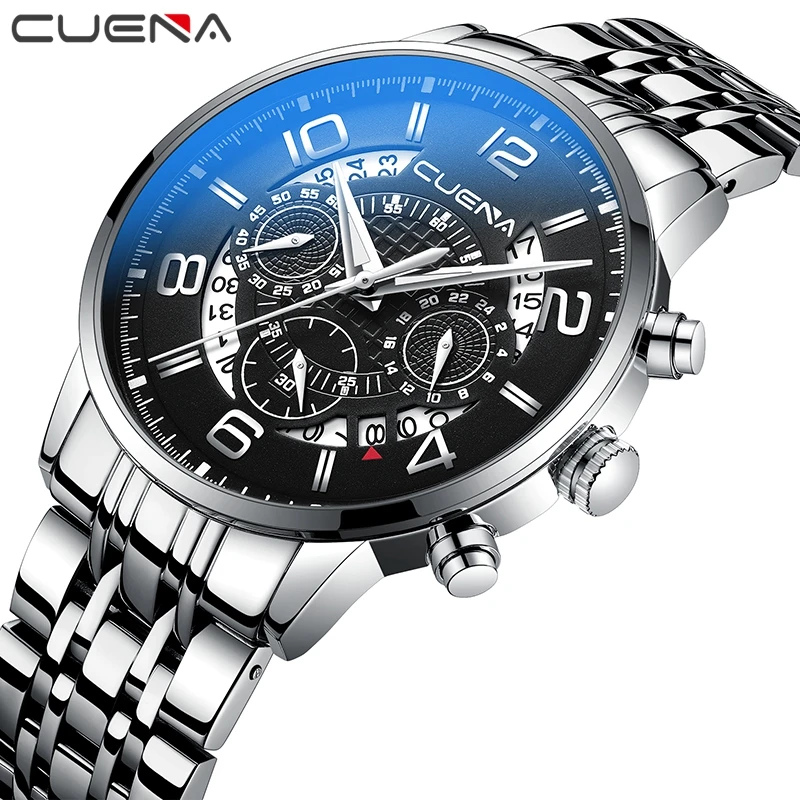 

CUENA Men's Wristwatch Quartz Wrist Watch Men Waterproof Stainless Steel Watches Mens Luxury Brand Relogio Masculino Male Clocks