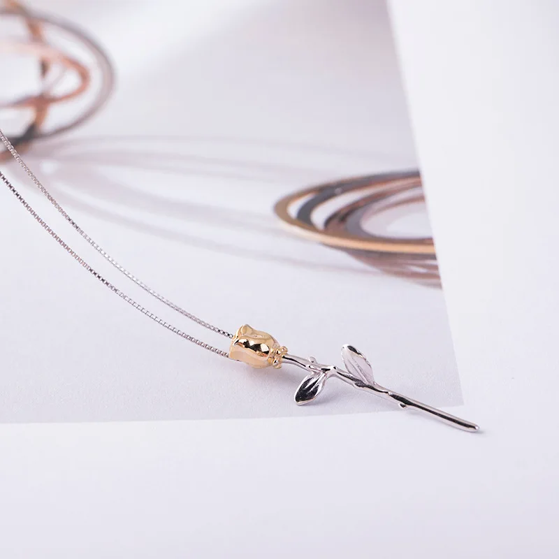 goden rose necklace woman 100% 925 Sterling silver nacklace Jewellery Clavicle chain pendant charms chocker fashion trend gift