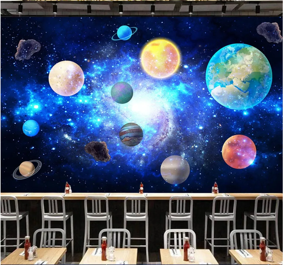 Cosmic Planets Outer Space Interstellar Starry Galaxy Bar KTV Theme Restaurant Background Photo Wall Paper 3D Mural Wallpaper