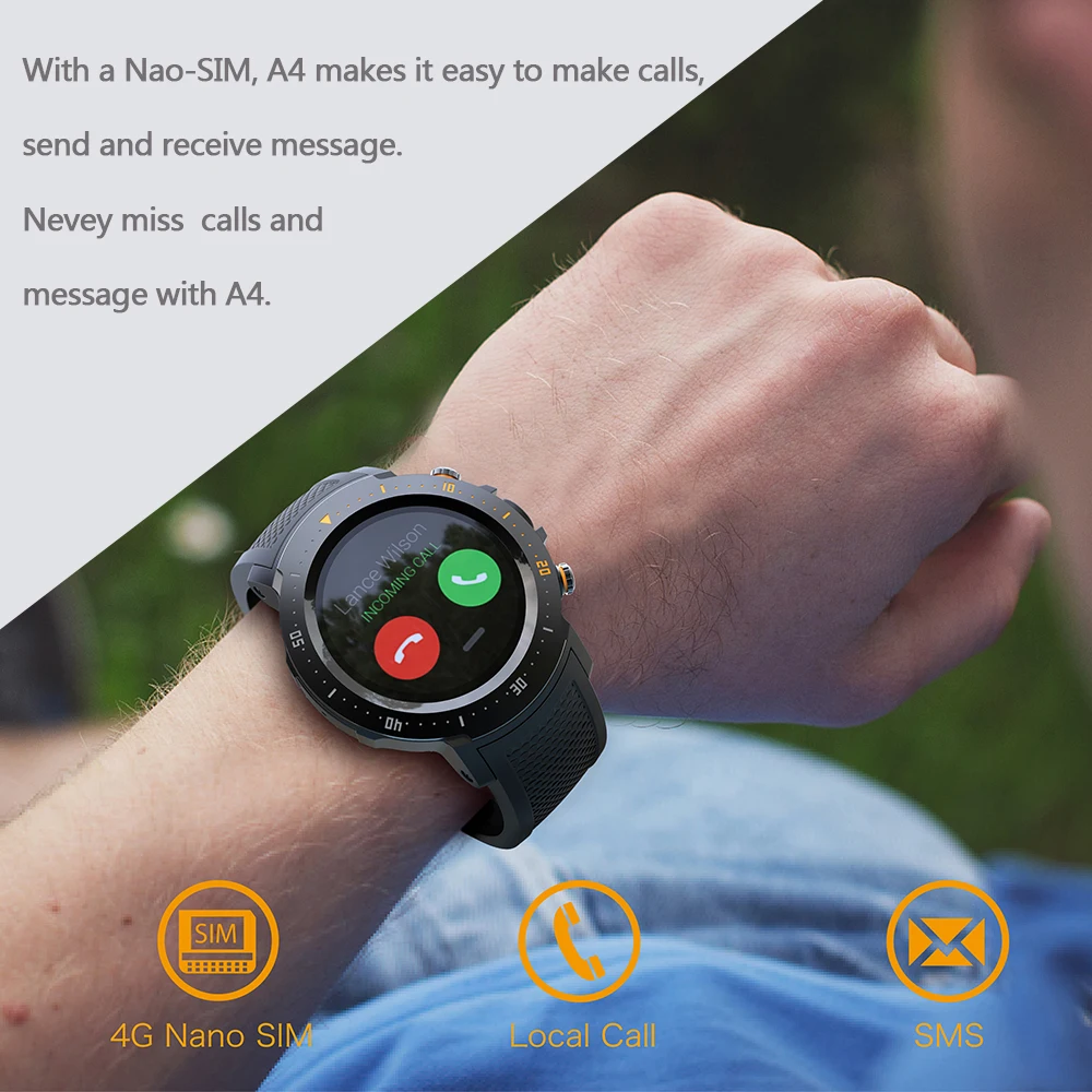 MAKIBES A4 4G 530mAh 1+16GB Waterproof Music Play Smart Watches Sport GPS Watch Phone Pedometer Smartwatch For MI8 IOS Android