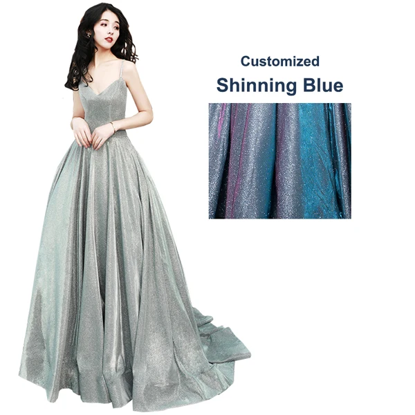 vestidos de baile золотые трапециевидные платья для выпускного вечера Вечернее с v-образным вырезом элегантное недорогое длинное платье для выпускного вечера с аппликацией - Цвет: Shinning Blue