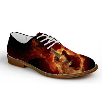 

Customized Fire Guitar 3D Cool Print Men Oxfords Shoes Breathable Autumn Men's Casual Synthetic Oxford Leather Shoes Men Flats
