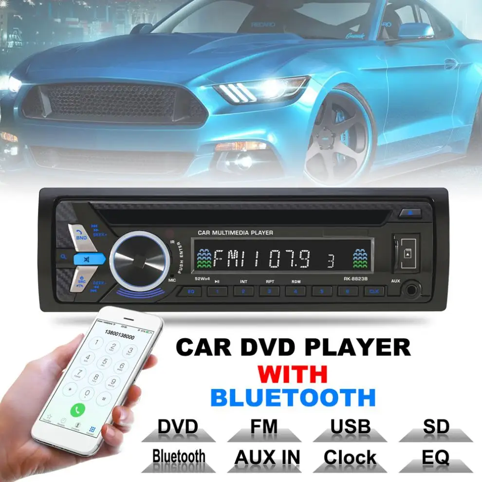 

12V 1 DIN In-Dash Bluetooth Car Stereo FM Radio DVD Audio Player Aux Input / VCD / DIVX / MP4 / MP3 with Remote Control