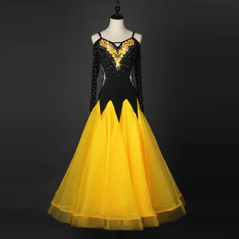 professional dress standard for girl girls women competition ladies black 2017 womens ballroom dance dresses with Long sleeves