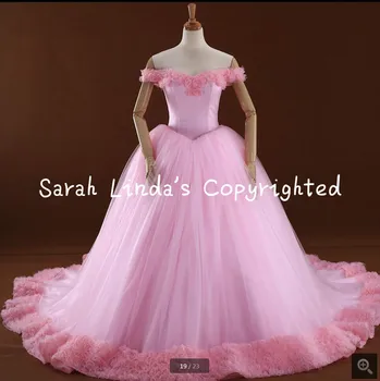 

2016 real picture ball gown off the shoulder wedding dress chapel train flower bride gowns stylish puffy bride dresses on sale