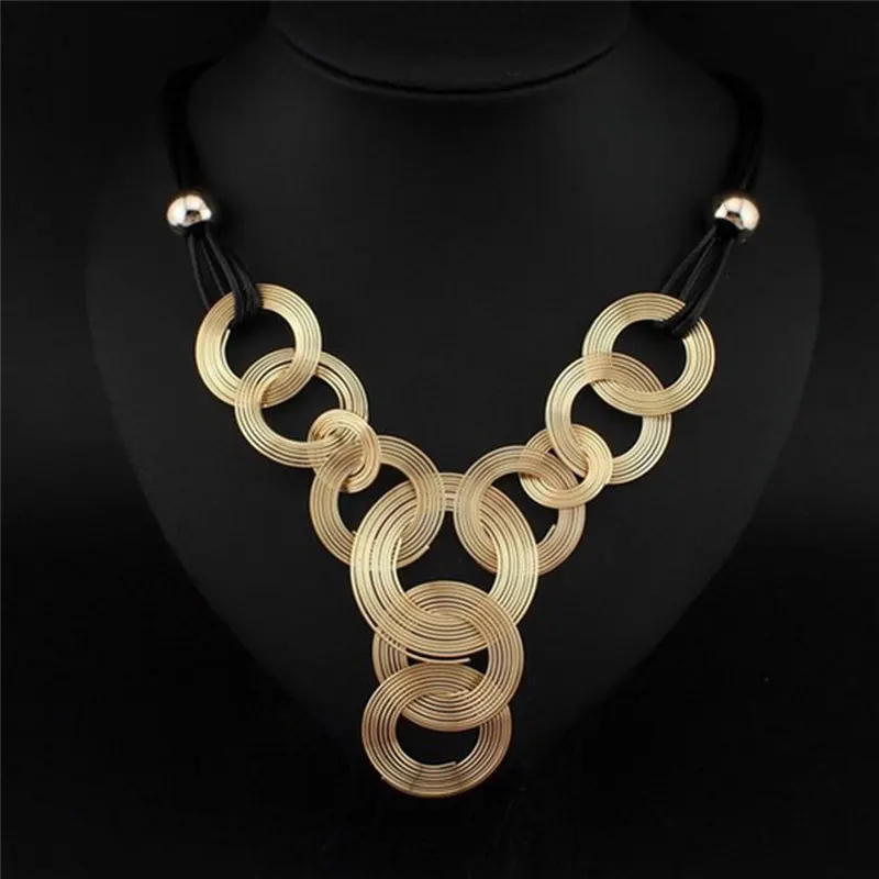 Fashion Women Chunky Bib Chain Pendant Necklaces Round Circle Steampunk
