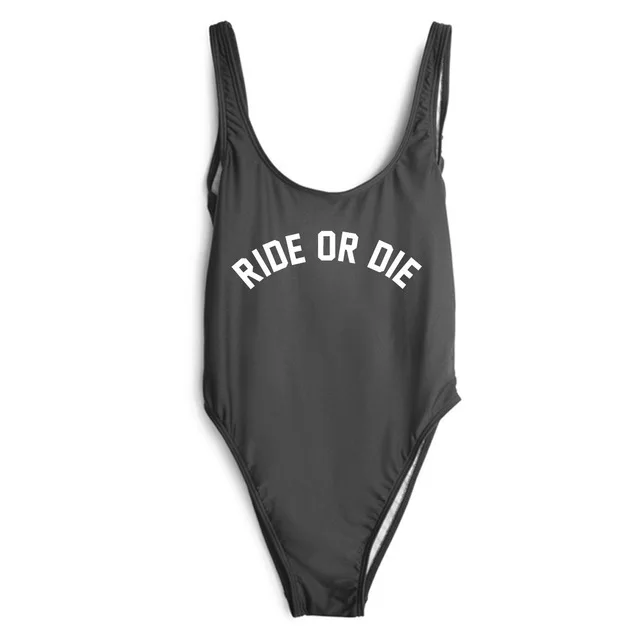 Women Sexy RIDE OR DIE fashion letter print Bodysuit Funny One Piece
