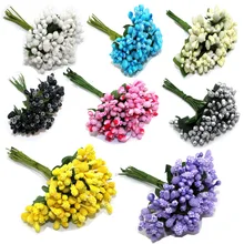 12 шт./лот цветные искусственные мини цветочные пенные цветы для свадебного букета тычинки с листьями для свадебного венка DIY Декор 8Z