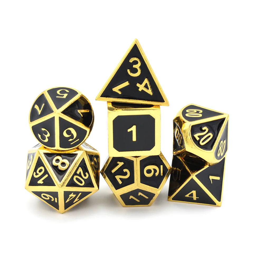 Kopen Shiny Gold w Black Metal Enamel Dice D4 D6 D8 D10 D % D12 D20 voor Dungeons And Dragons RPG Dobbelstenen Gaming met Gratis Koord Pouch