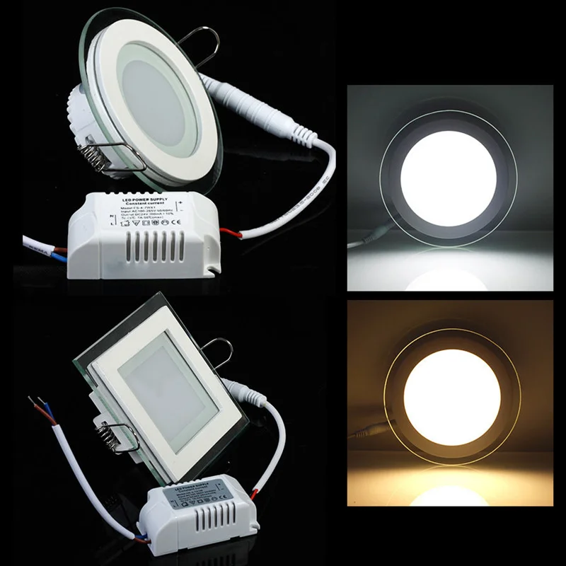  24W Round/Square Glass LED Ceiling light Recessed Dimmable LED Ceiling lamp Spot Ceiling Down Light - 32903621356