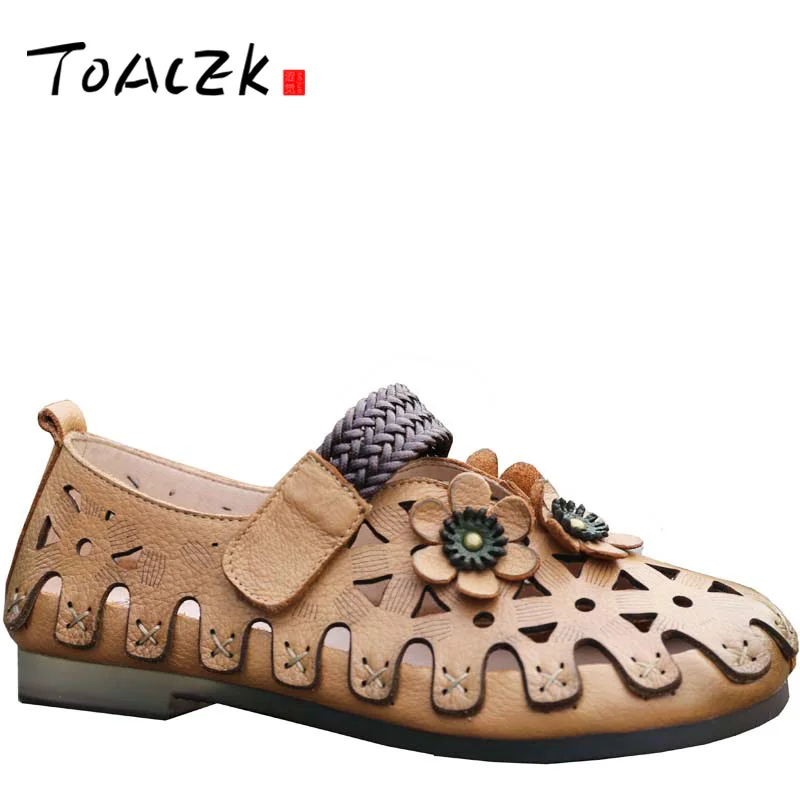 

Women's hollow single shoes, hand-made leather bag head women's sandals, flat hole shoes, soft-bottomed women's shoes