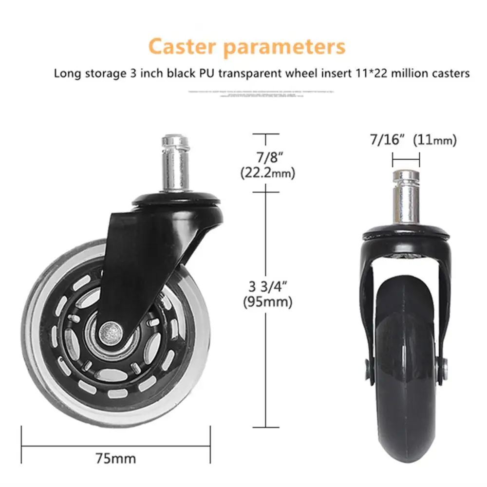 5PCS3 дюймов компьютерное кресло колесо PU колесо для ног Плунжер мебель универсальное колесо с двойным подшипником офисное кресло одежда оборудование колеса