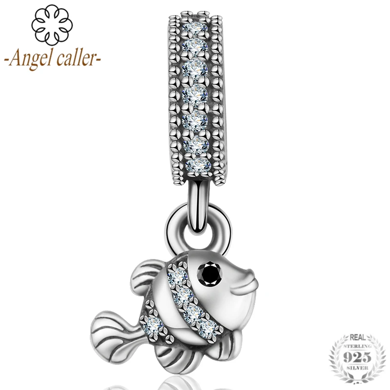 

Angel Caller 100% 925 Sterling Silver Cute Fish Beads Cubic Zirconia Charms fit Women Bracelet & Necklaces DIY Jewelry Making