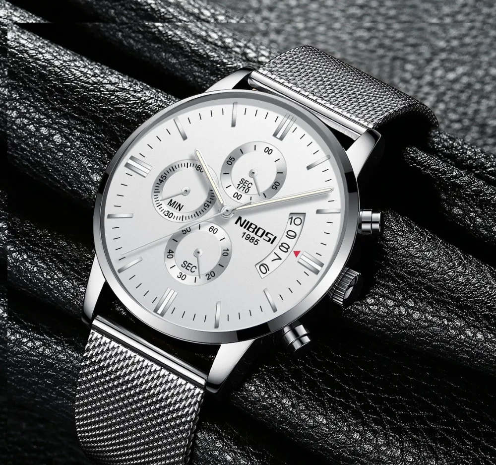 Nibosi Chronograph mens watches top brand luxury leather strap Waterproof sport wrist watches relogio masculino esportive grande (2)