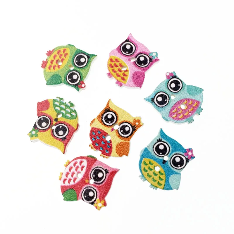 100Pcs Owl Fashion Fancy Bulk Mixed Wooden Button Sewing Accessories