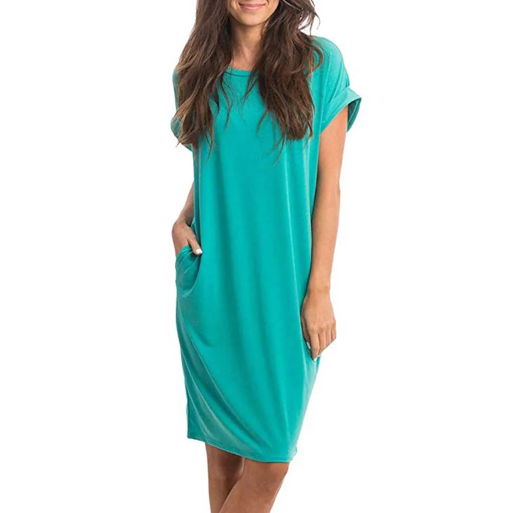 

Women's Sexy Dress Summer Soild Short Sleeve Beach Party Dress