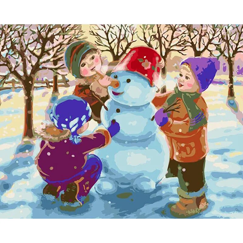 

Framework DIY Digit Oil Painting By Numbers Drawing Kits Coloring Child Is Making A Snowman Canvas Pictures christams Decor