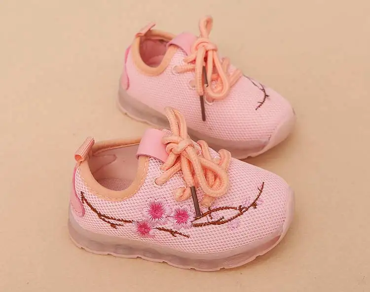 Kids sneakers 2019 new breathable solid mesh girls & boys casual shoes lighted floral children shoes lace-up sneakers (12)