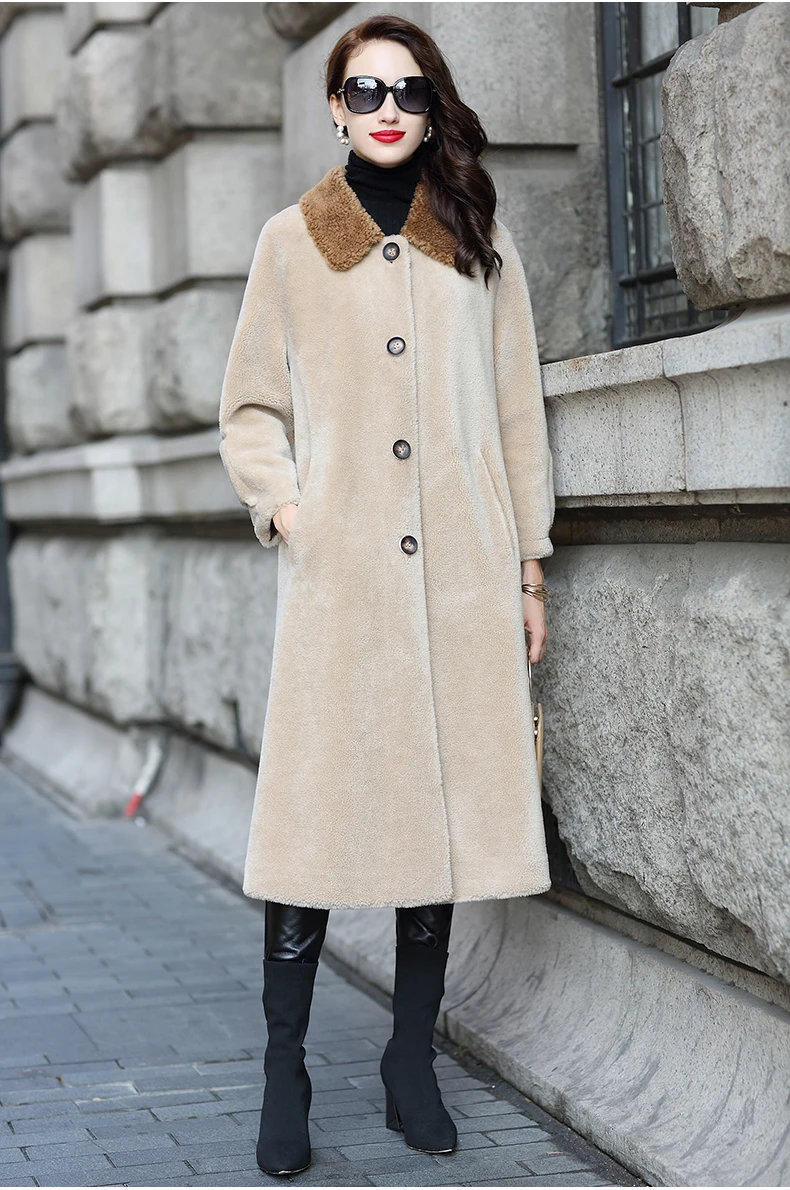 Discount AYUNSUE Sheep Shearling Jacket  Women Real Wool Fur Coat  2019 New Female Long Warm  Overcoat chaqueta mujer invierno LX2377 4