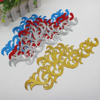 

YACKALASI 4 Pairs/Lot 3D Flower Applique Mirror Pairs Gold Embroidered Trims Iron on Padded leaves floral patches 29cm*13cm