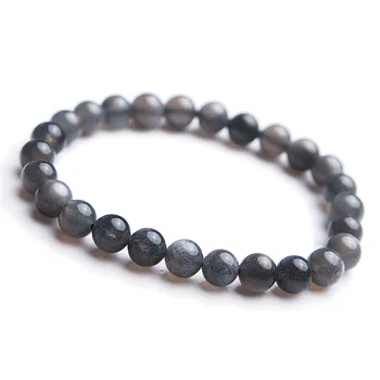 

7mm Genuine Natural Black Moonstone Bracelets Ice Sunstone Crystal Stretch Fitness Round Bead Bracelet Woman Lady